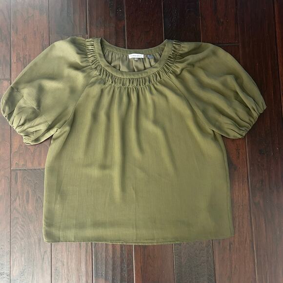 Calvin Klein Tops - Calvin Klein Olive Green balloon sleeve blouse Women size L flowy office Career